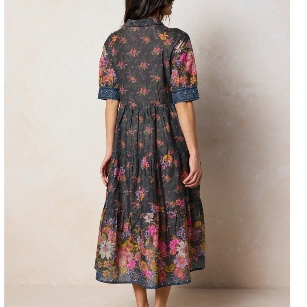 NATURAL LIFE Dark Floral Midi Dress with Pink and Yellow Accents - Picture 2 of 12